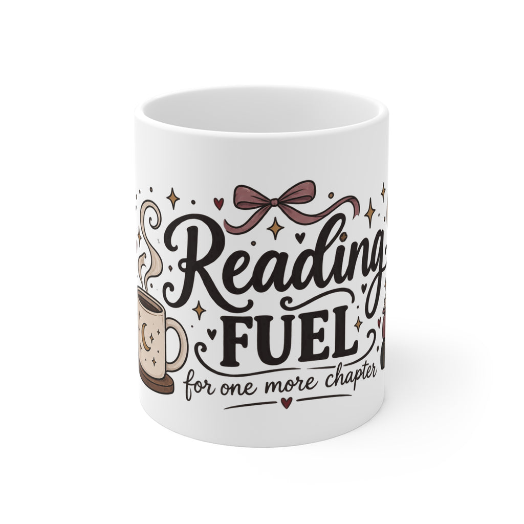 Reading Fuel Mug – Cozy Book Lover Coffee Cup ("Reading Fuel for one more chapter")