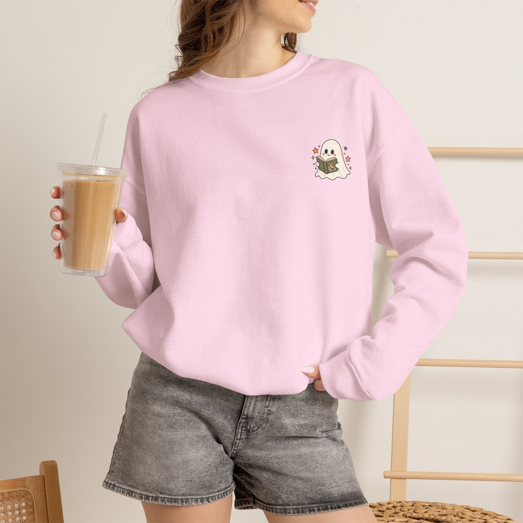 Spooky Book Club Sweatshirt — Cute Ghost Reading Halloween Crewneck