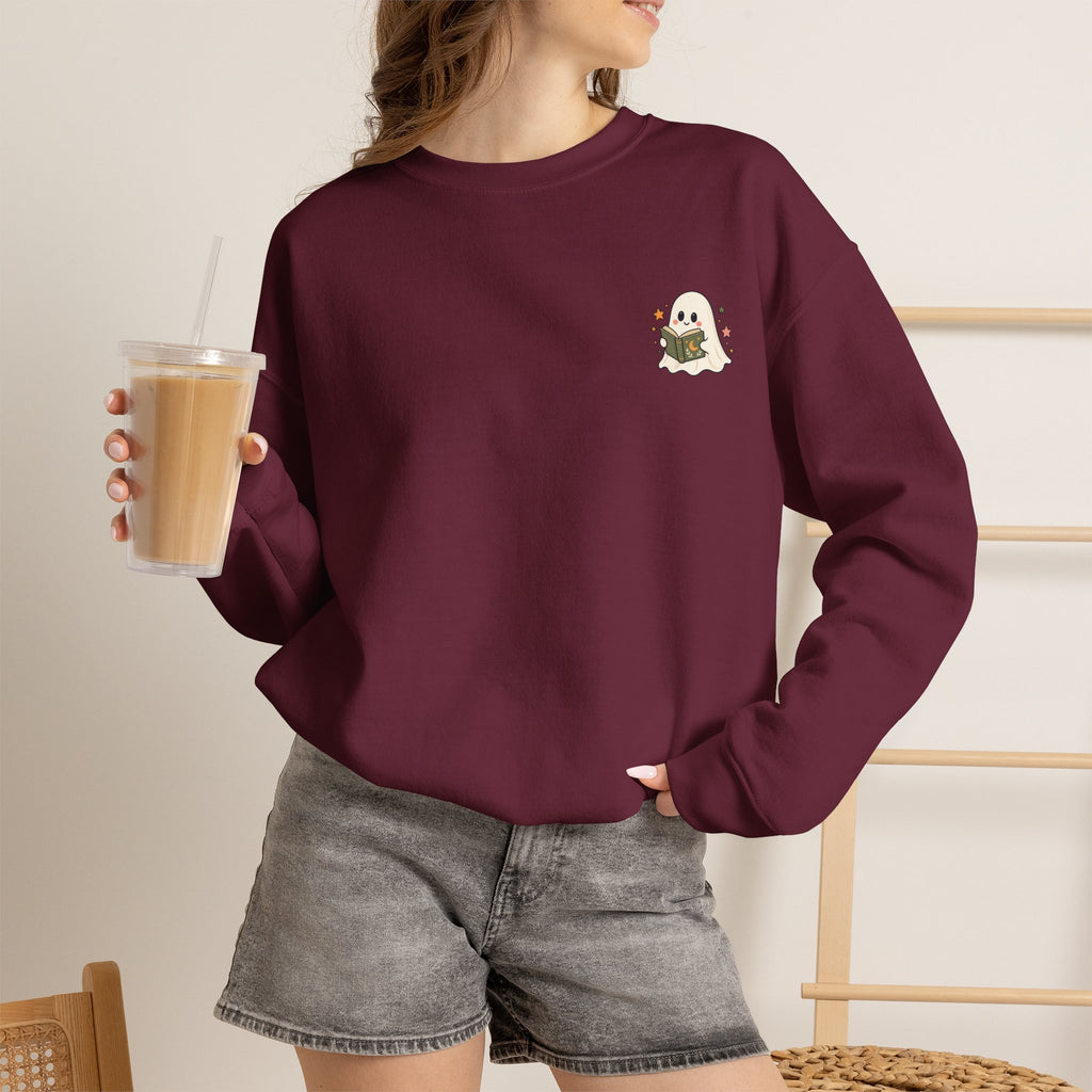 Spooky Book Club Sweatshirt — Cute Ghost Reading Halloween Crewneck