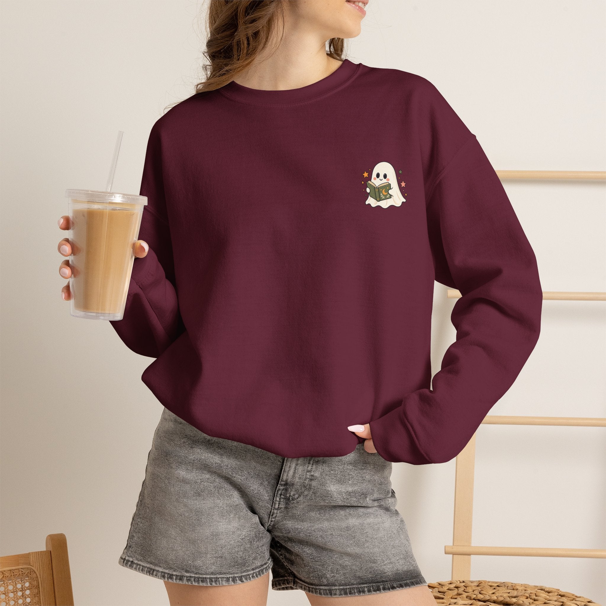 Spooky Book Club Sweatshirt — Cute Ghost Reading Halloween Crewneck