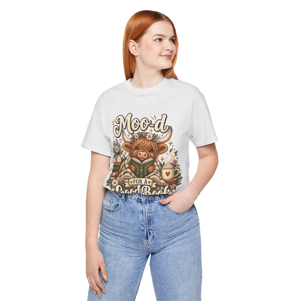 Mood for a Good Book Tee — Cozy Reading Cow Graphic T-Shirt