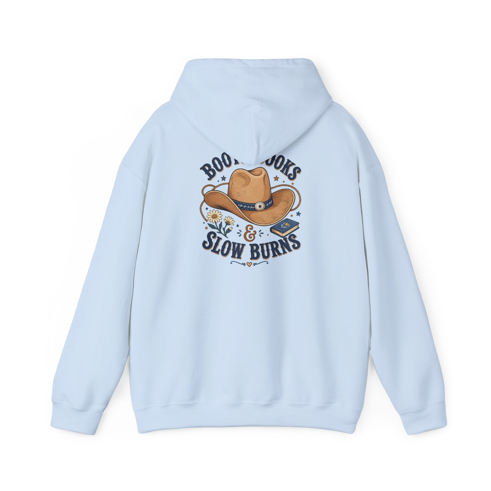 Cowboy Hat Hoodie — "Boots Books & Slow Burns" Western Romance Pullover