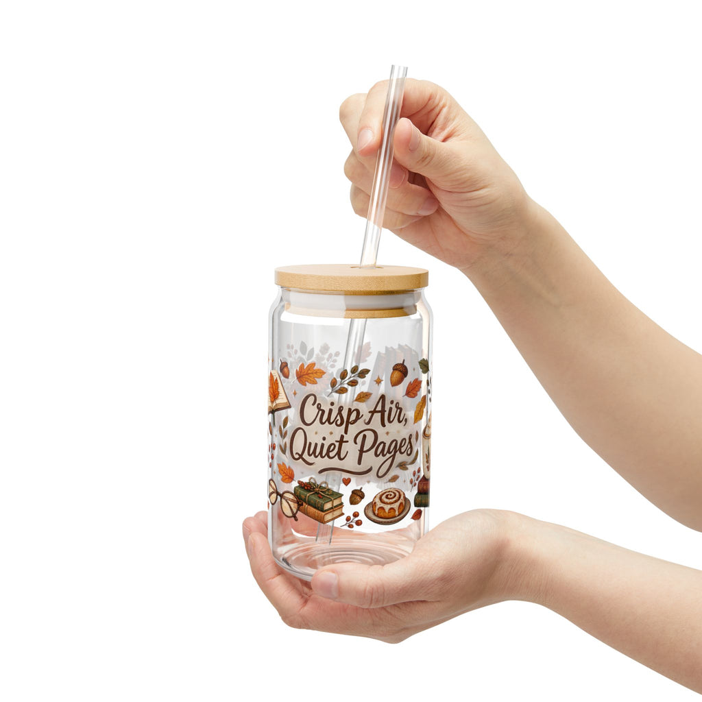 Autumn Reading Sipper Glass — 16oz "Crisp Air, Quiet Pages"