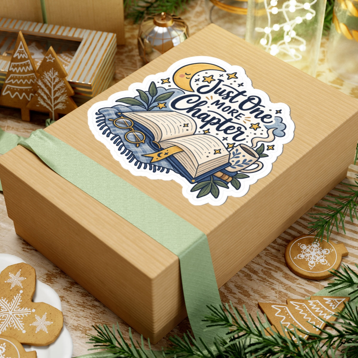 Just One More Chapter Sticker — Cozy Reading Kiss-Cut Sticker for Book Lovers