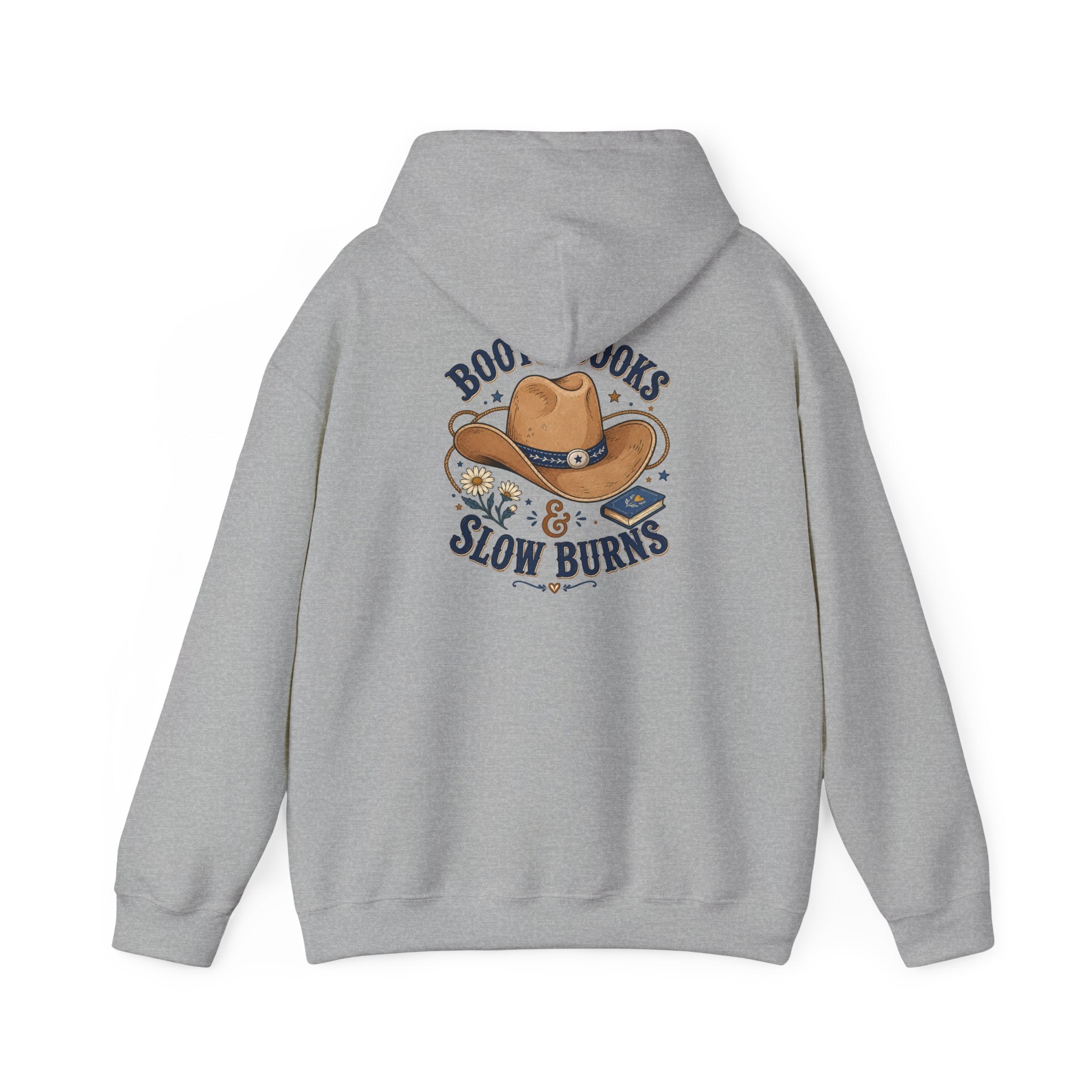Cowboy Hat Hoodie — "Boots Books & Slow Burns" Western Romance Pullover