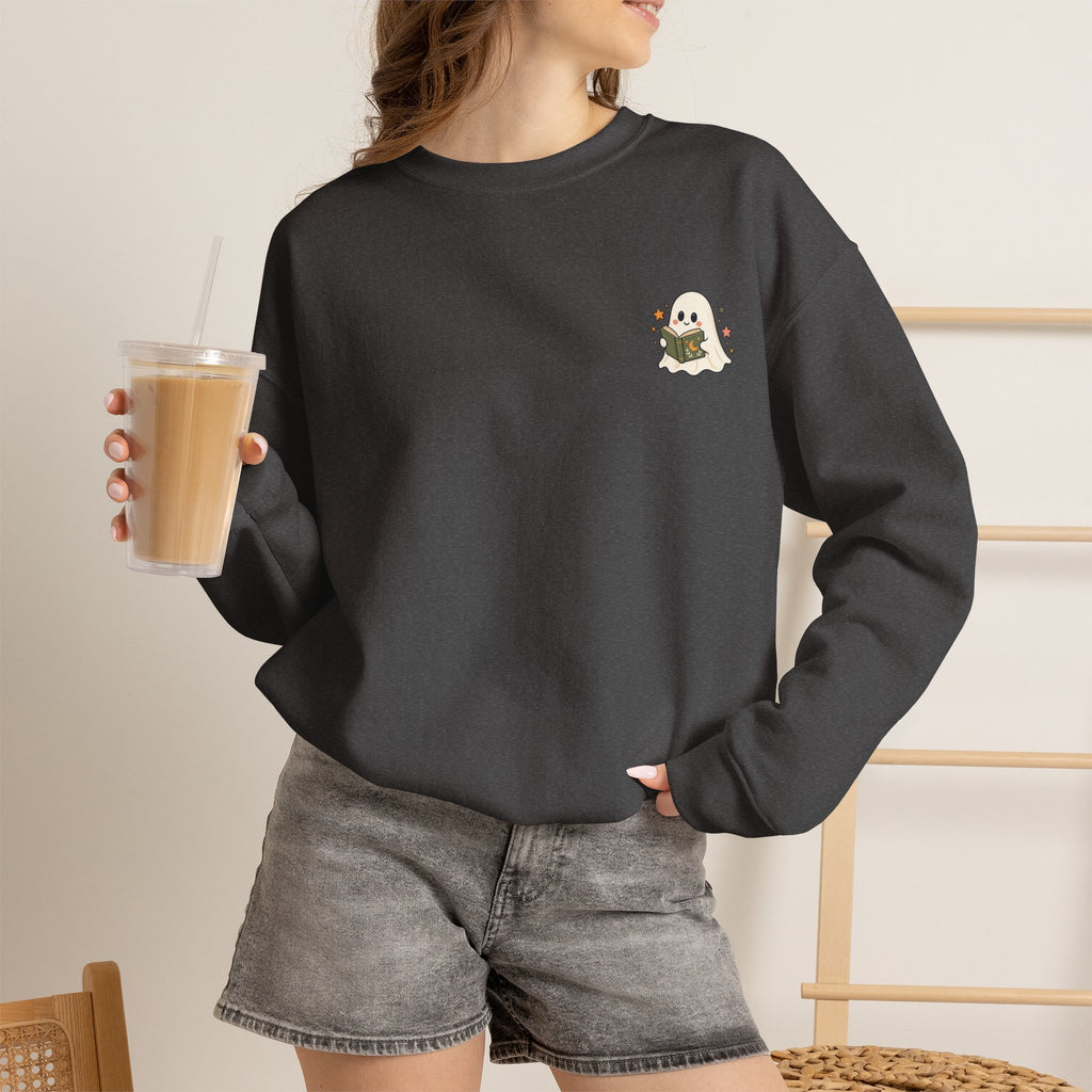 Spooky Book Club Sweatshirt — Cute Ghost Reading Halloween Crewneck