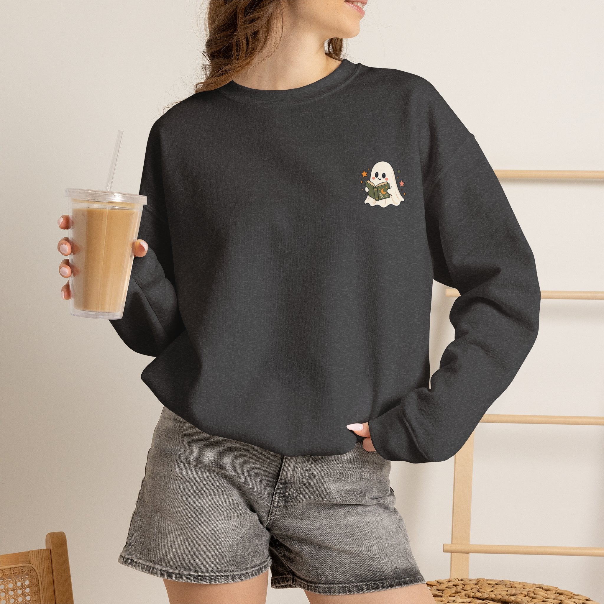 Spooky Book Club Sweatshirt — Cute Ghost Reading Halloween Crewneck