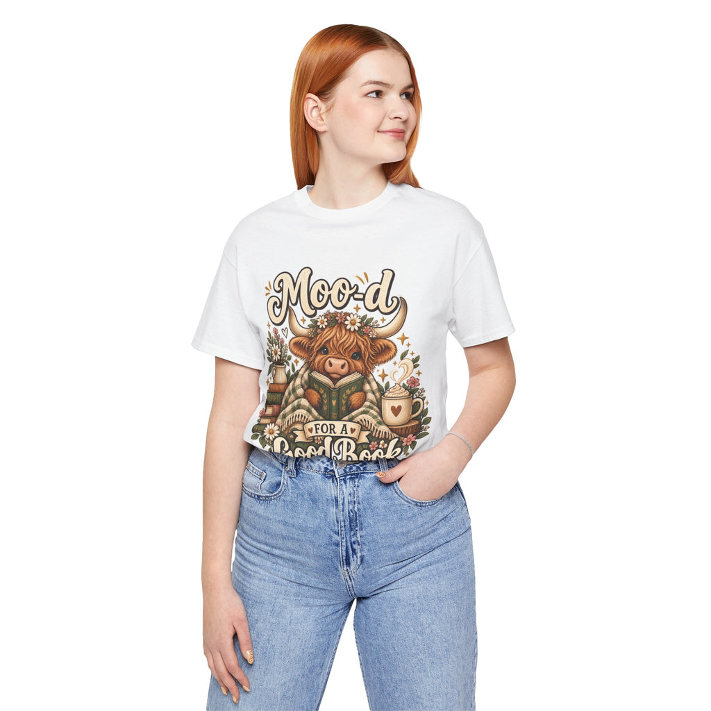 Mood for a Good Book Tee — Cozy Reading Cow Graphic T-Shirt
