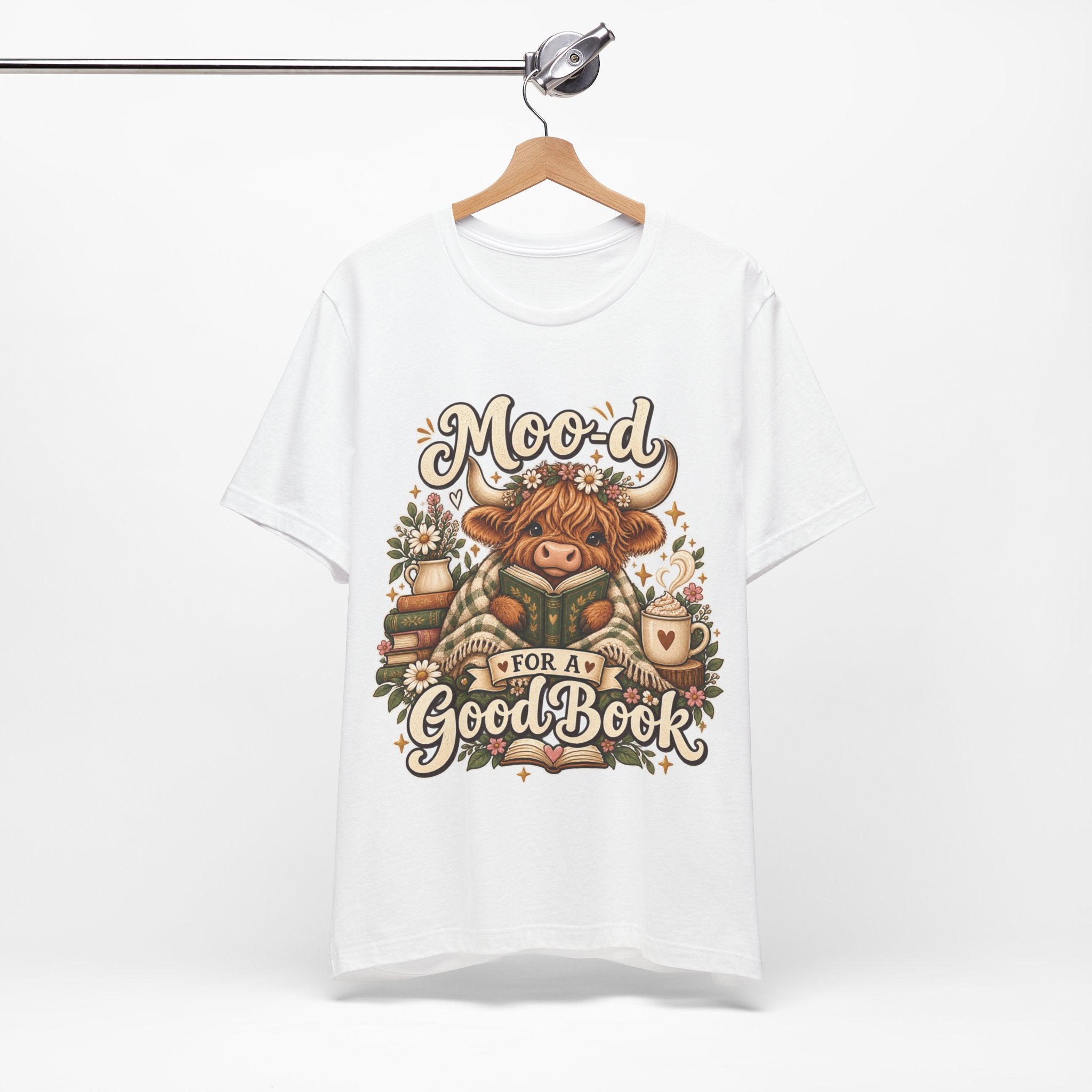Mood for a Good Book Tee — Cozy Reading Cow Graphic T-Shirt