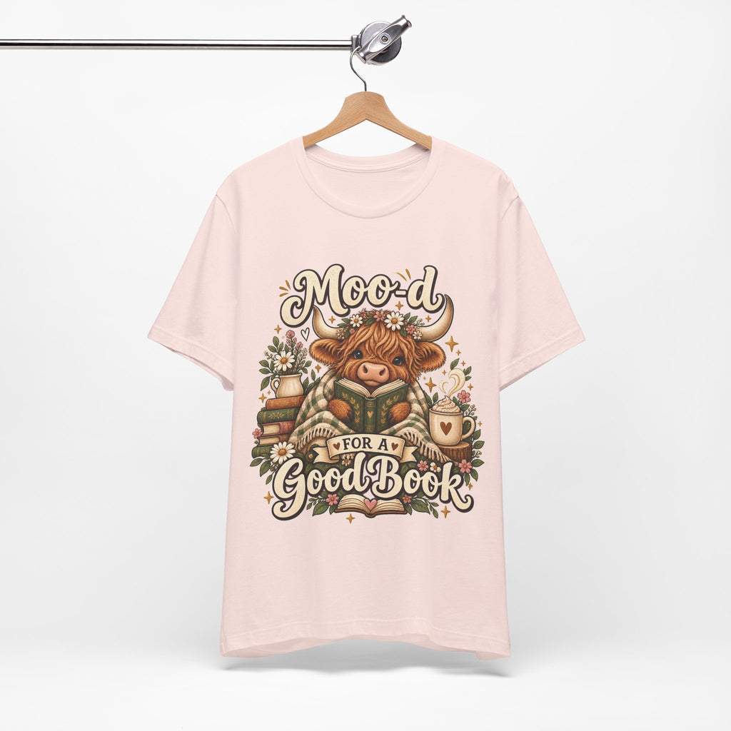 Mood for a Good Book Tee — Cozy Reading Cow Graphic T-Shirt