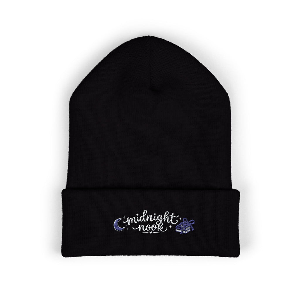 Midnight Moon Embroidered Beanie — Cozy Cuffed Winter Hat