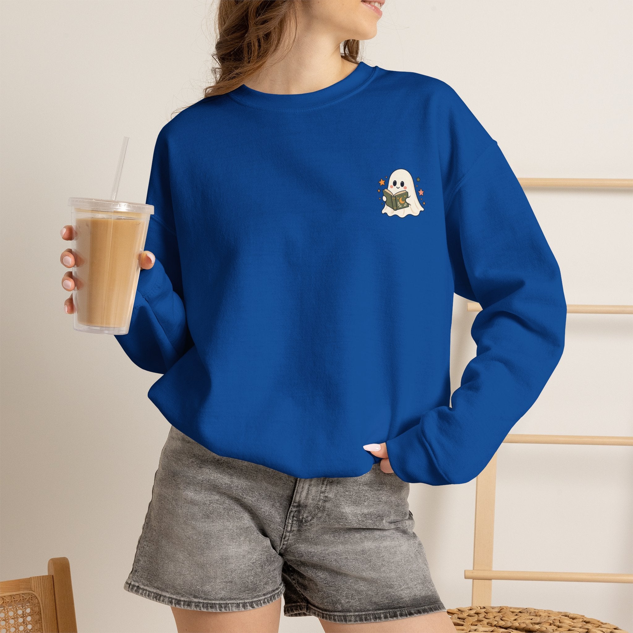 Spooky Book Club Sweatshirt — Cute Ghost Reading Halloween Crewneck