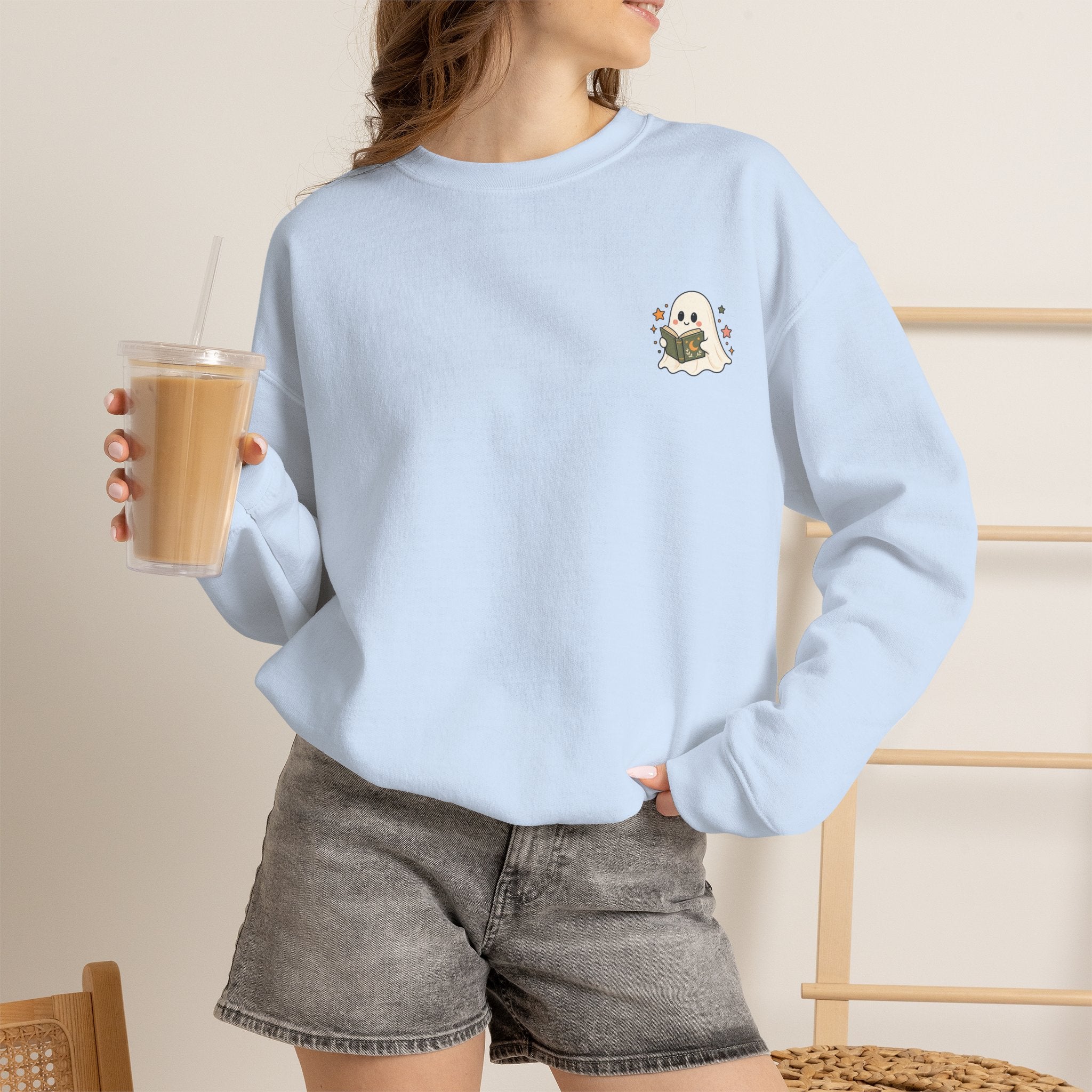 Spooky Book Club Sweatshirt — Cute Ghost Reading Halloween Crewneck