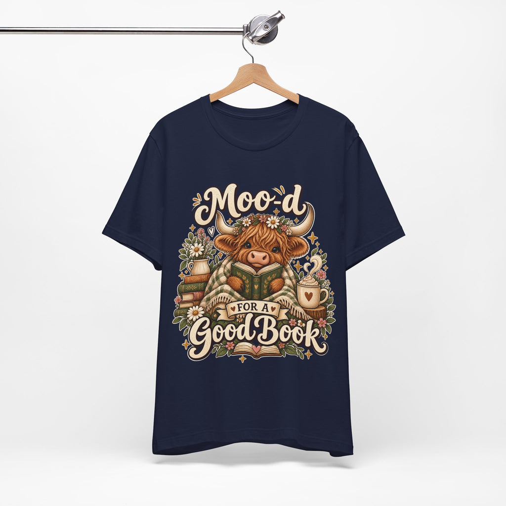Mood for a Good Book Tee — Cozy Reading Cow Graphic T-Shirt