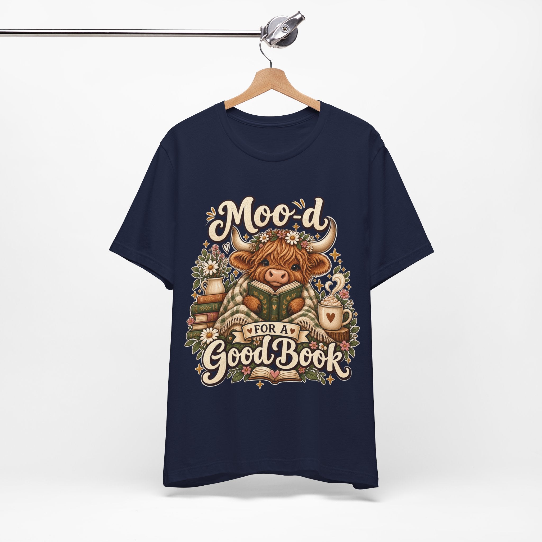Mood for a Good Book Tee — Cozy Reading Cow Graphic T-Shirt