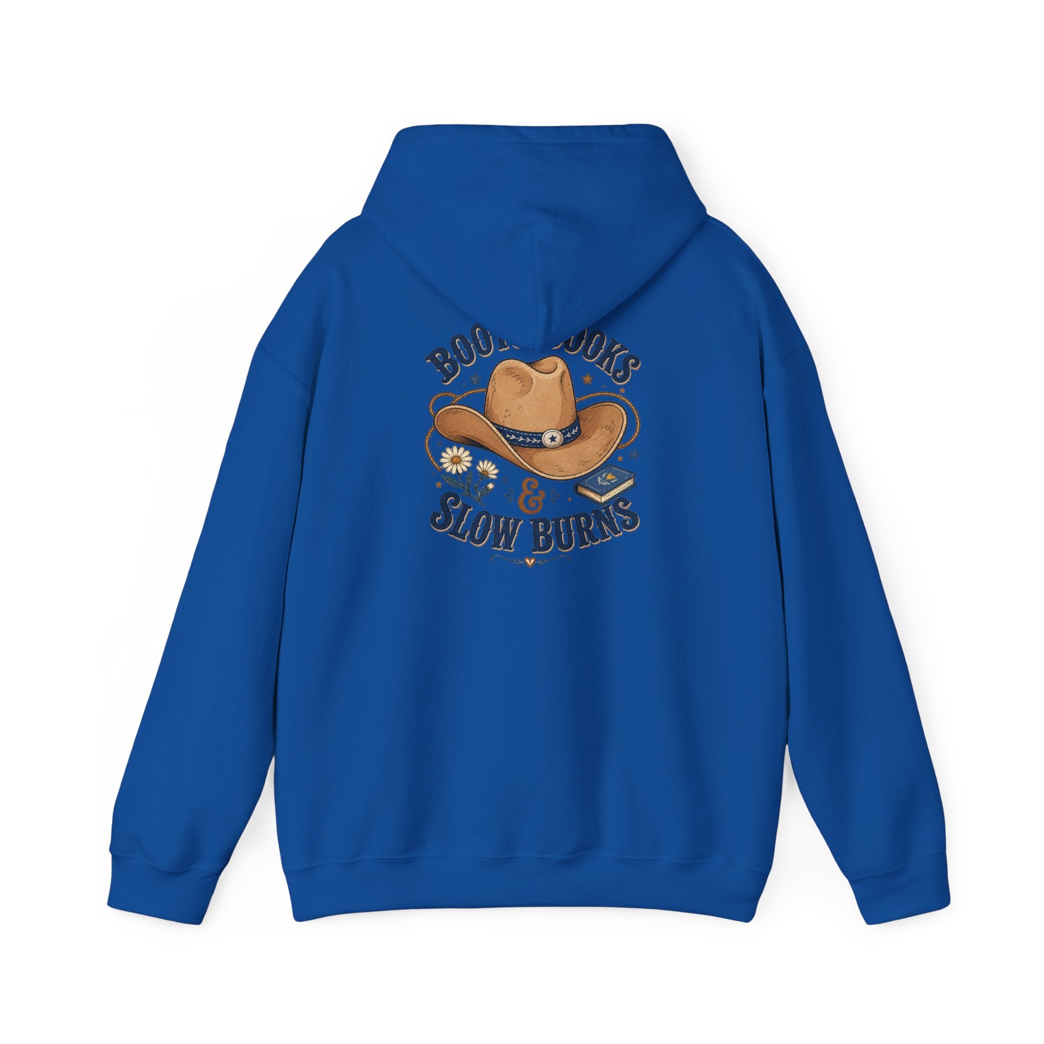 Cowboy Hat Hoodie — "Boots Books & Slow Burns" Western Romance Pullover