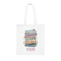 Book Lover Cotton Tote — “Just One More Book” TBR Stack Tote