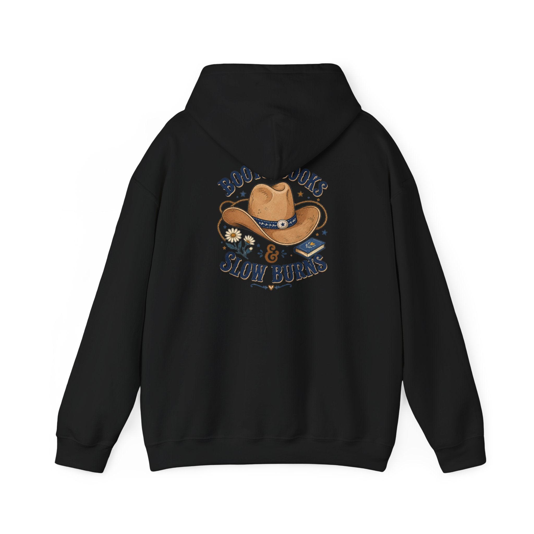 Cowboy Hat Hoodie — "Boots Books & Slow Burns" Western Romance Pullover
