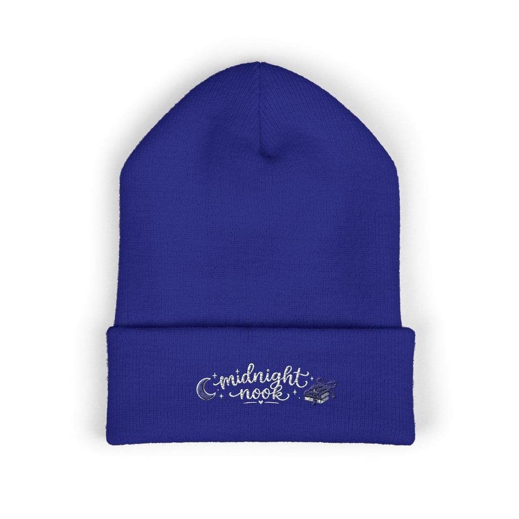 Midnight Moon Embroidered Beanie — Cozy Cuffed Winter Hat