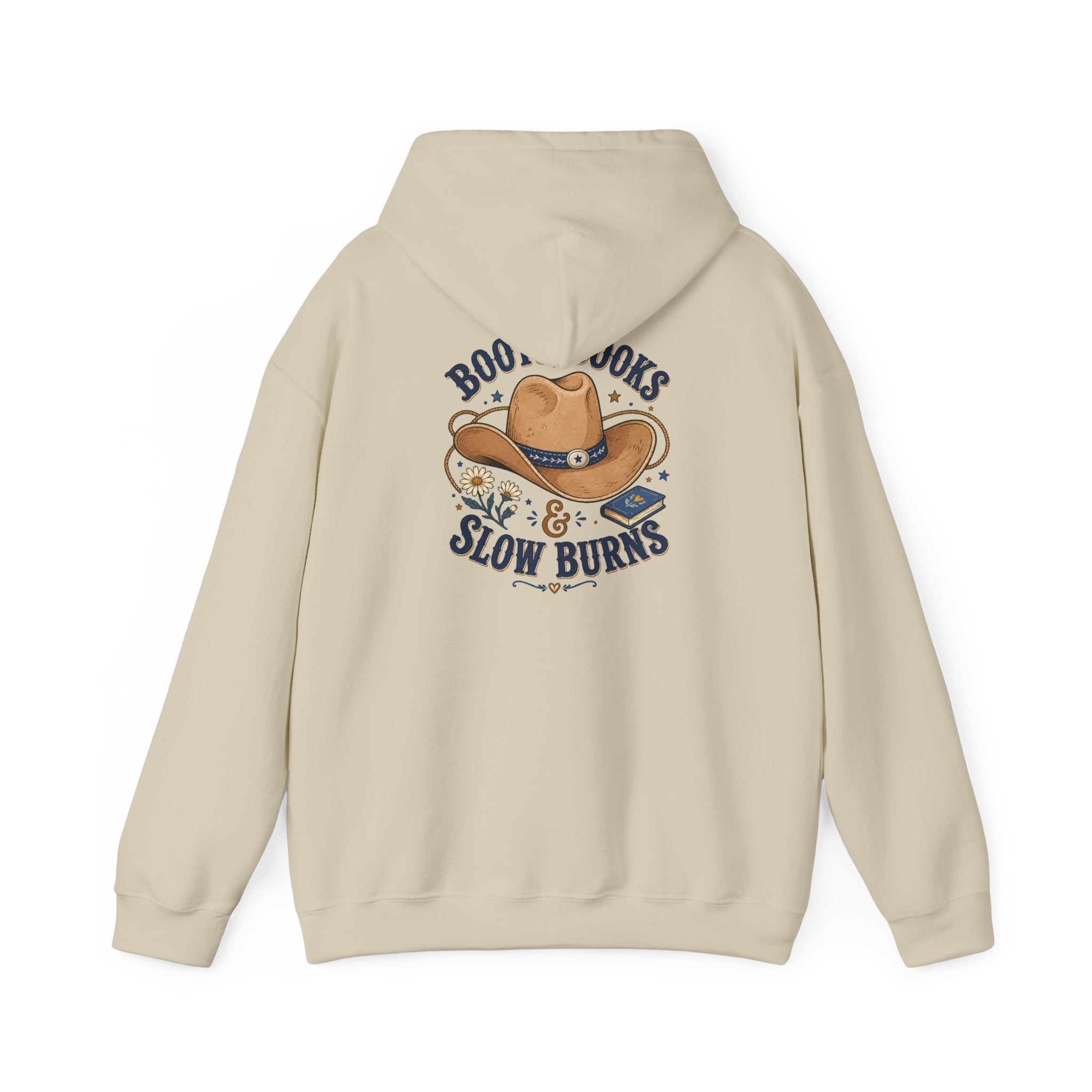 Cowboy Hat Hoodie — "Boots Books & Slow Burns" Western Romance Pullover