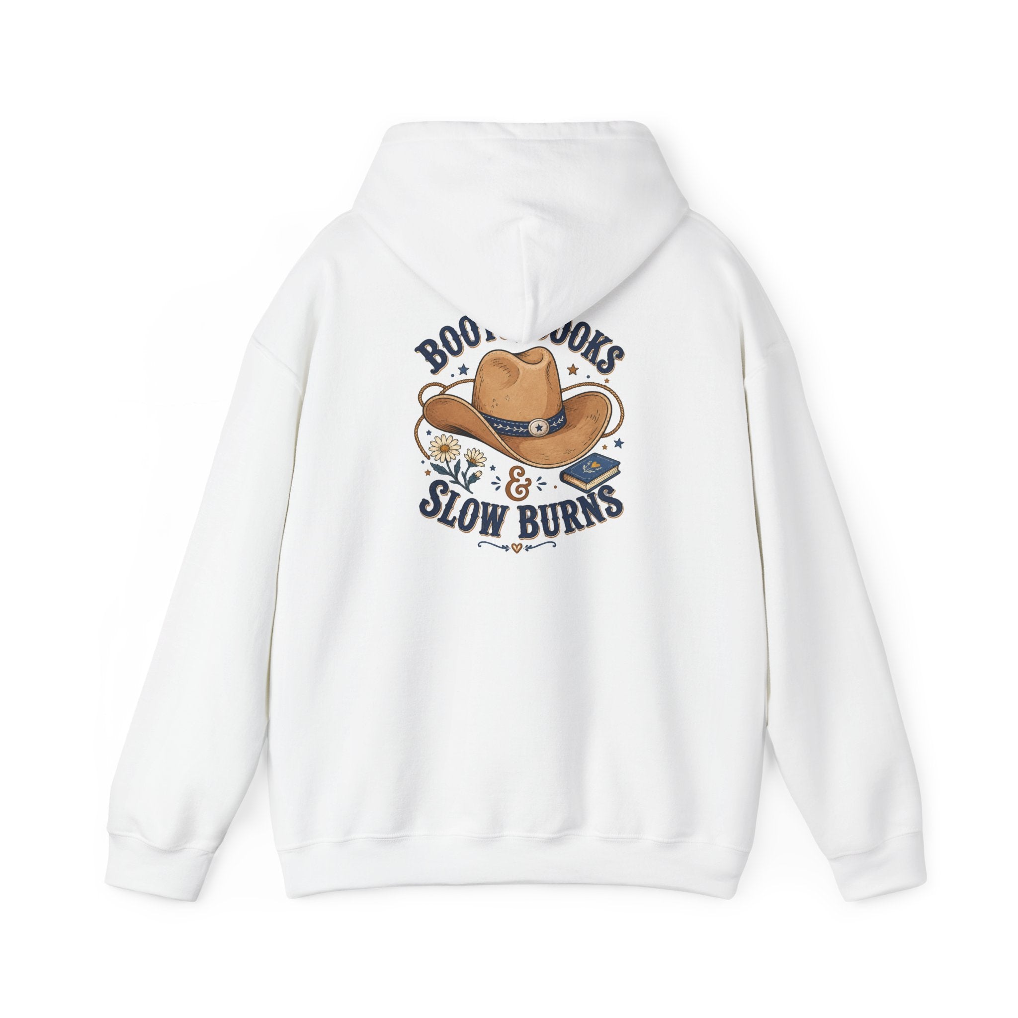 Cowboy Hat Hoodie — "Boots Books & Slow Burns" Western Romance Pullover