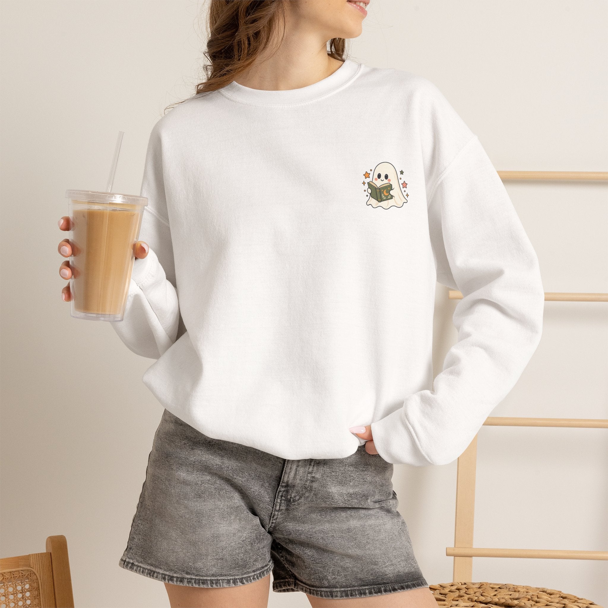 Spooky Book Club Sweatshirt — Cute Ghost Reading Halloween Crewneck