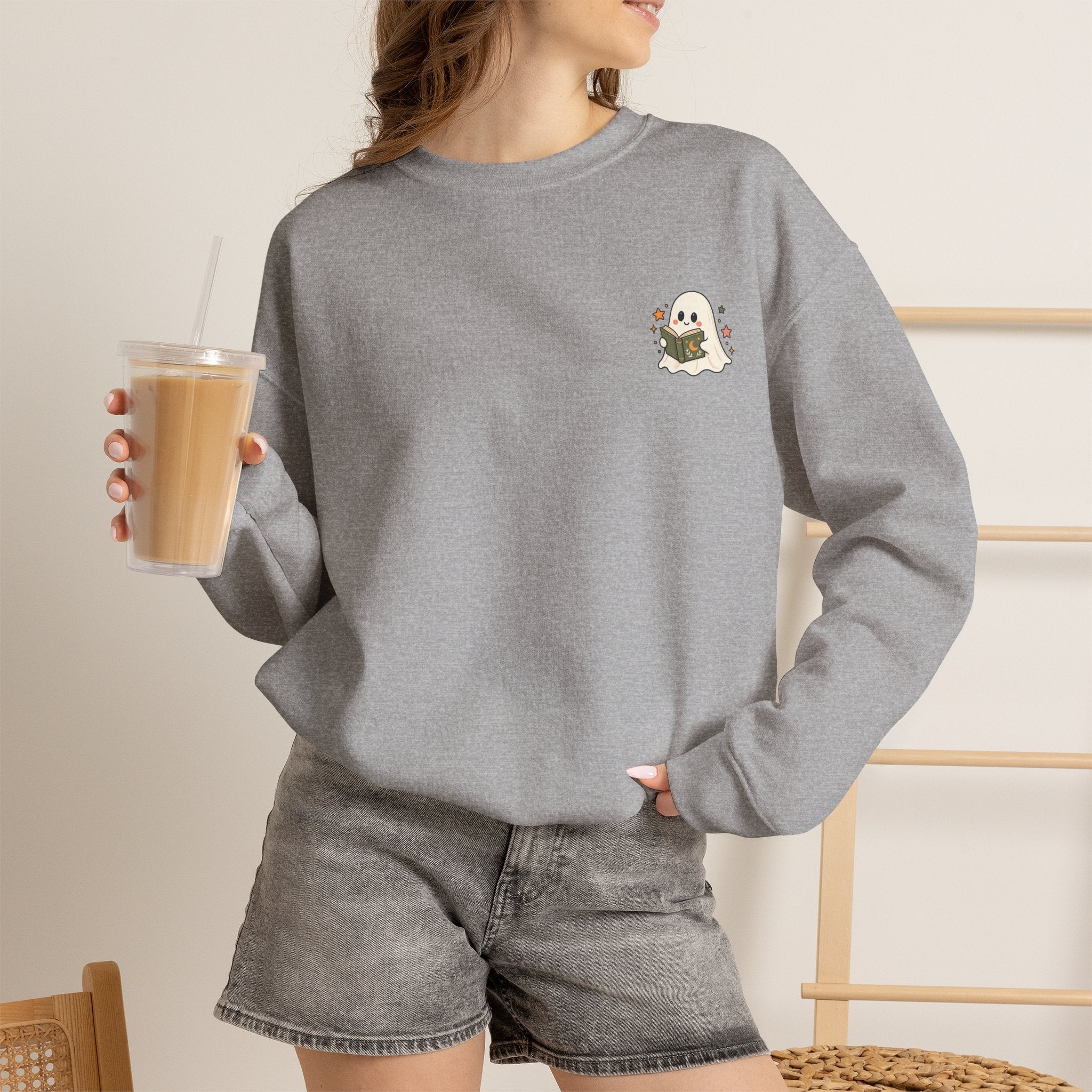 Spooky Book Club Sweatshirt — Cute Ghost Reading Halloween Crewneck