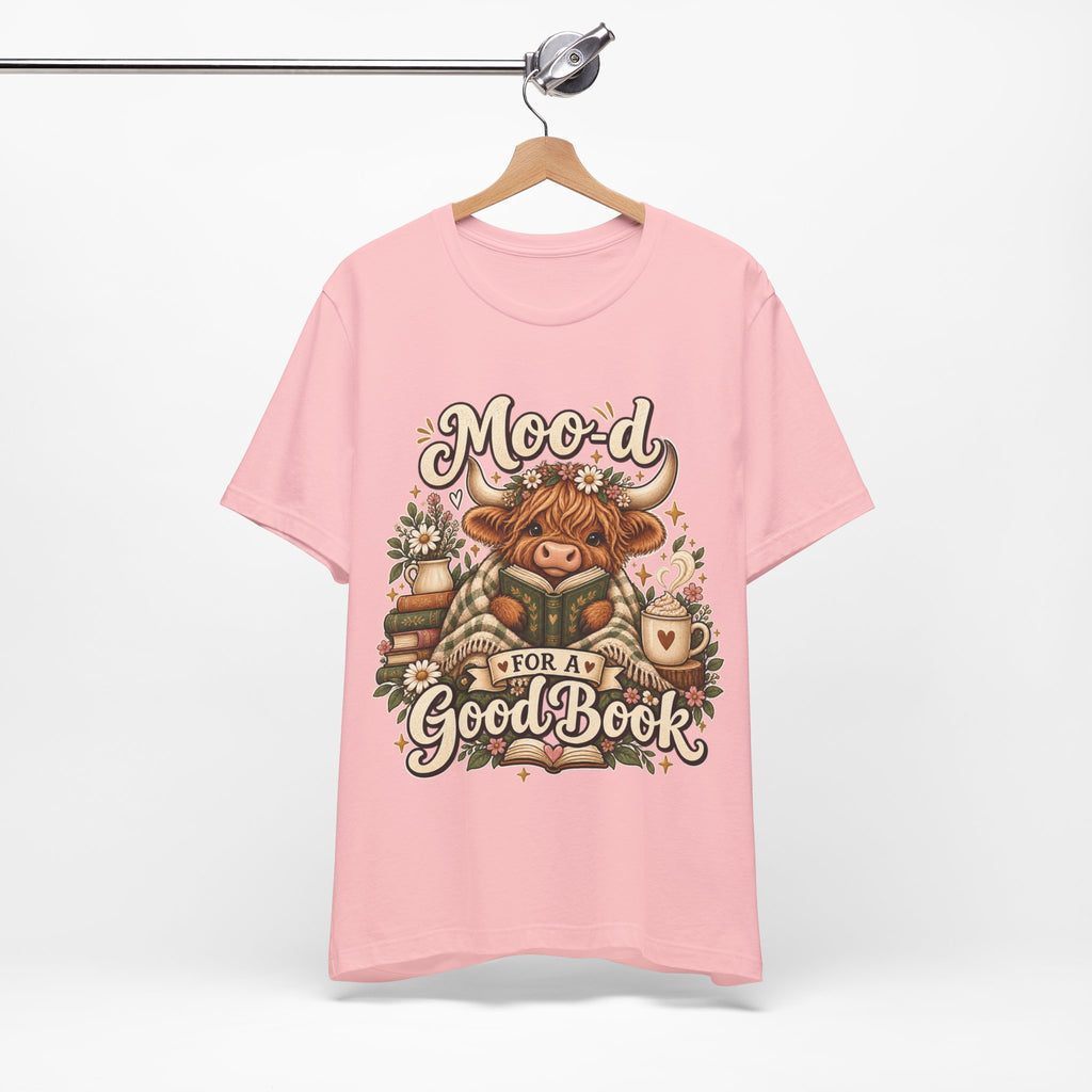 Mood for a Good Book Tee — Cozy Reading Cow Graphic T-Shirt