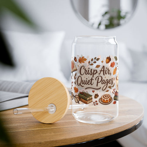 Autumn Reading Sipper Glass — 16oz "Crisp Air, Quiet Pages"