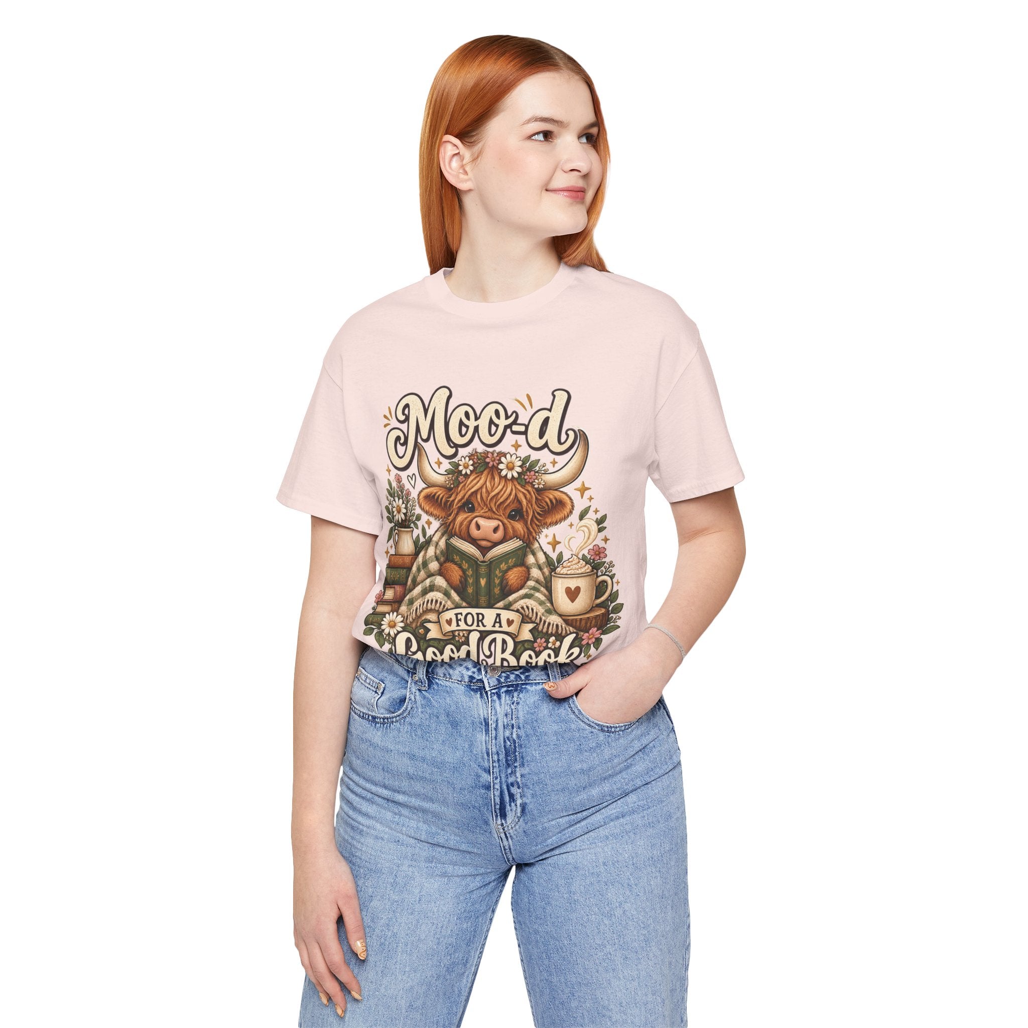 Mood for a Good Book Tee — Cozy Reading Cow Graphic T-Shirt