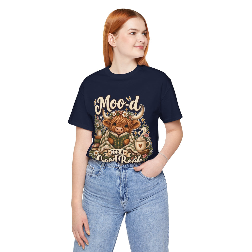 Mood for a Good Book Tee — Cozy Reading Cow Graphic T-Shirt